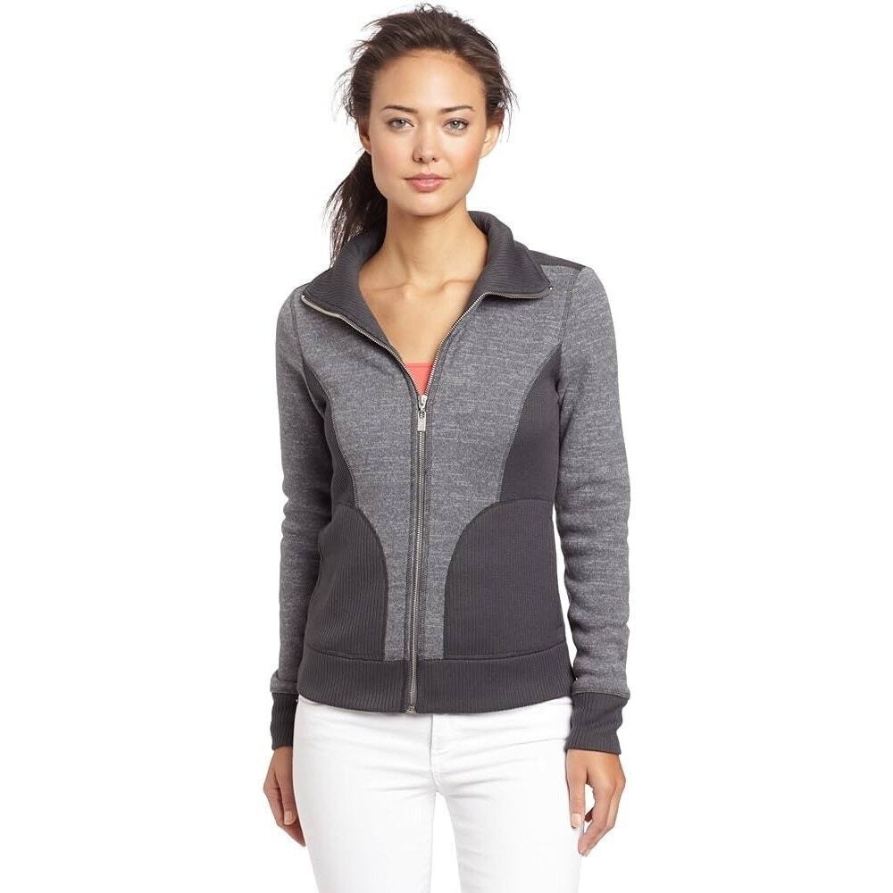 PrAna Gray Black Tobi Ribbed  Zip Front Knit Sweater Jacket Size Small